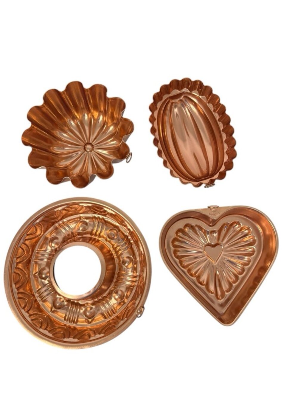 Lot of 4 Fluted Molded Copper Tone Pans Wall Decor Baking Jello Molds